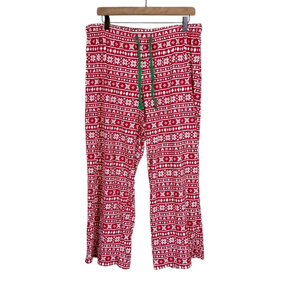 Disney Store Unisex XL Red White Mickey Snowflake Christmas Pajama PJ Pants - Picture 1 of 7